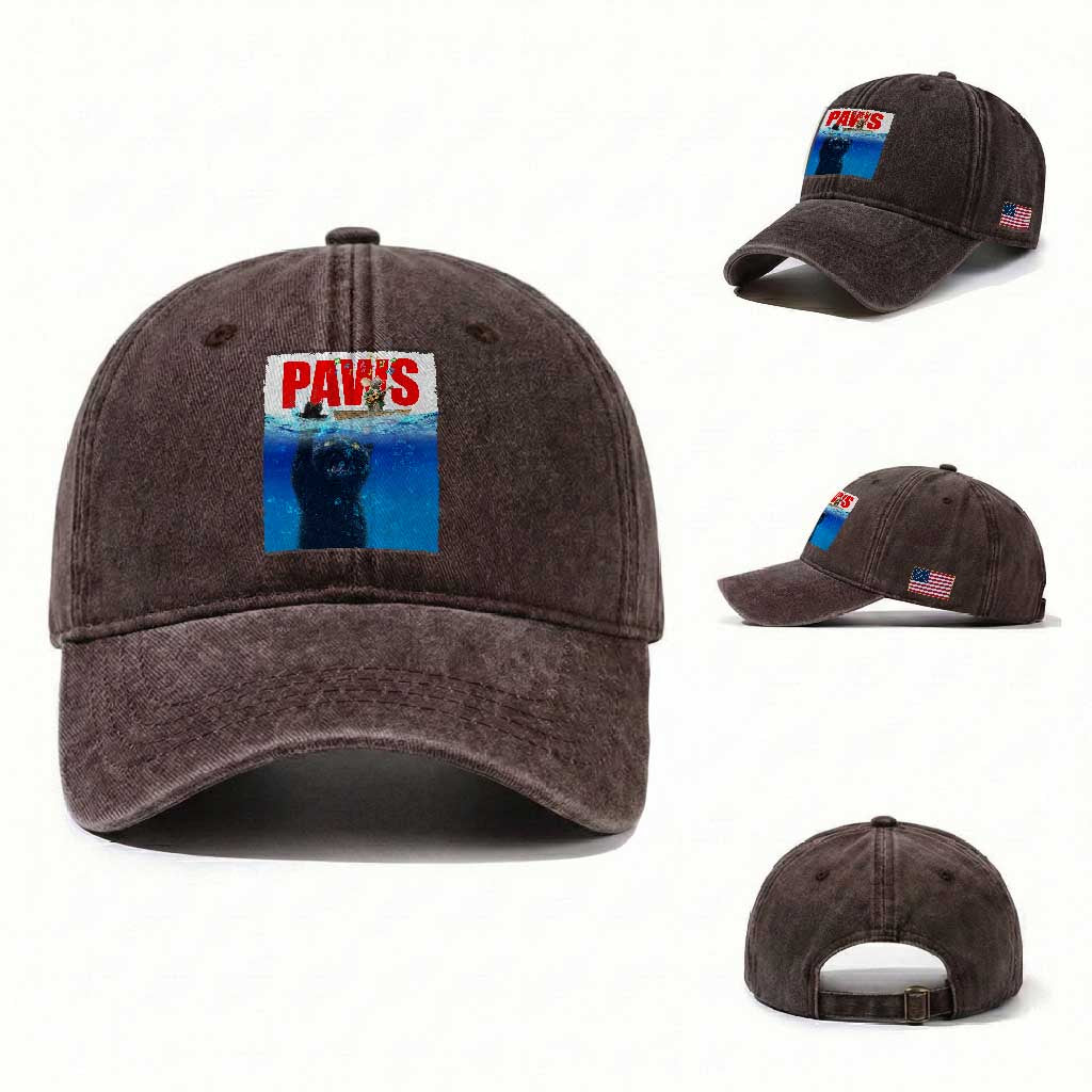 Funny Black Cat Washed Cotton Baseball Cap PAWS Parody Kitten Mouse Humorous