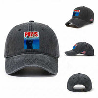 Funny Black Cat Washed Cotton Baseball Cap PAWS Parody Kitten Mouse Humorous