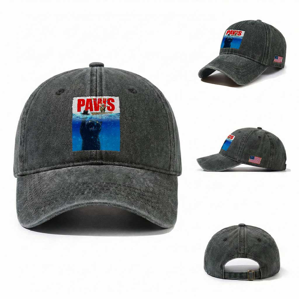 Funny Black Cat Washed Cotton Baseball Cap PAWS Parody Kitten Mouse Humorous