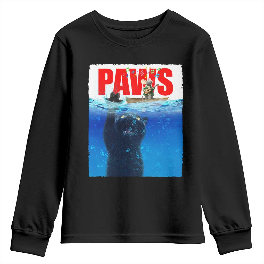Funny Black Cat Youth Sweatshirt PAWS Parody Kitten Mouse Humorous - Wonder Print Shop