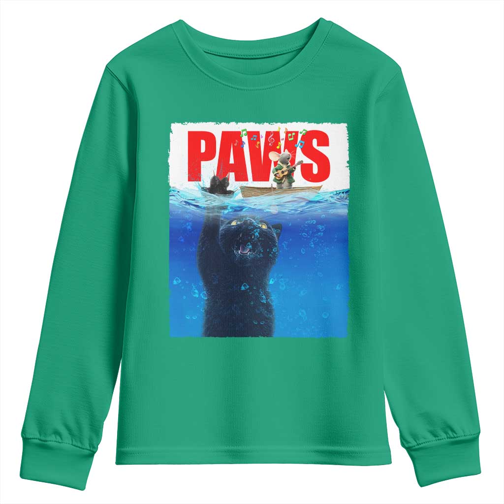 Funny Black Cat Youth Sweatshirt PAWS Parody Kitten Mouse Humorous - Wonder Print Shop