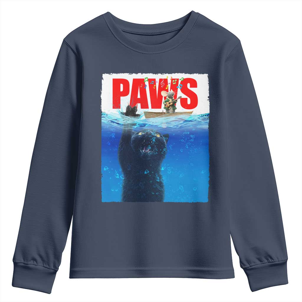 Funny Black Cat Youth Sweatshirt PAWS Parody Kitten Mouse Humorous - Wonder Print Shop