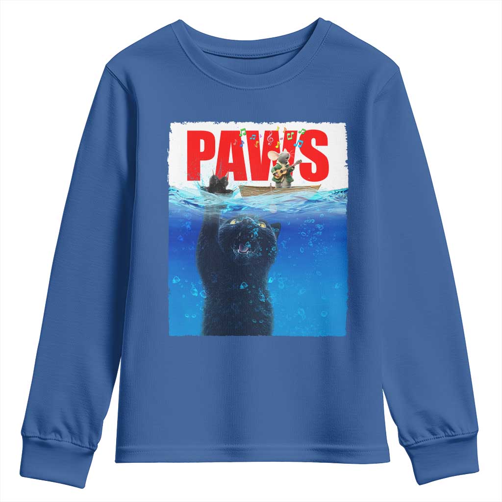 Funny Black Cat Youth Sweatshirt PAWS Parody Kitten Mouse Humorous - Wonder Print Shop