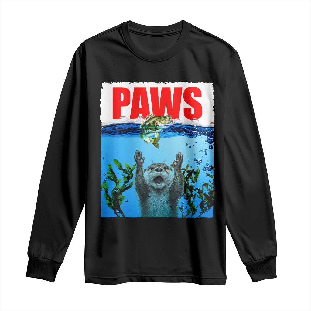Paws Parody Long Sleeve Shirt Otter Chasing Bass Fish Ocean - Wonder Print Shop