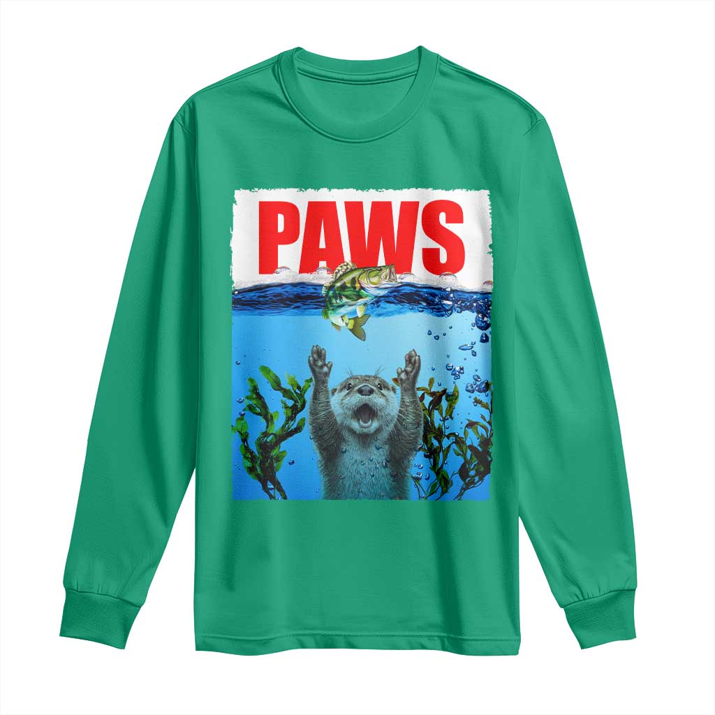 Paws Parody Long Sleeve Shirt Otter Chasing Bass Fish Ocean - Wonder Print Shop