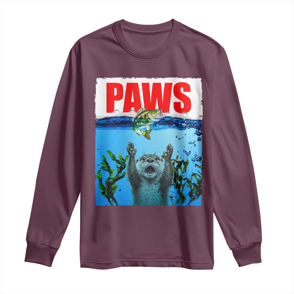 Paws Parody Long Sleeve Shirt Otter Chasing Bass Fish Ocean - Wonder Print Shop