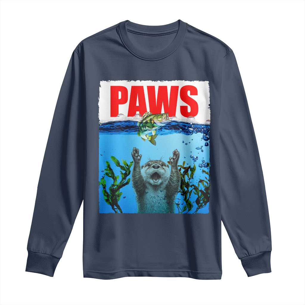 Paws Parody Long Sleeve Shirt Otter Chasing Bass Fish Ocean - Wonder Print Shop
