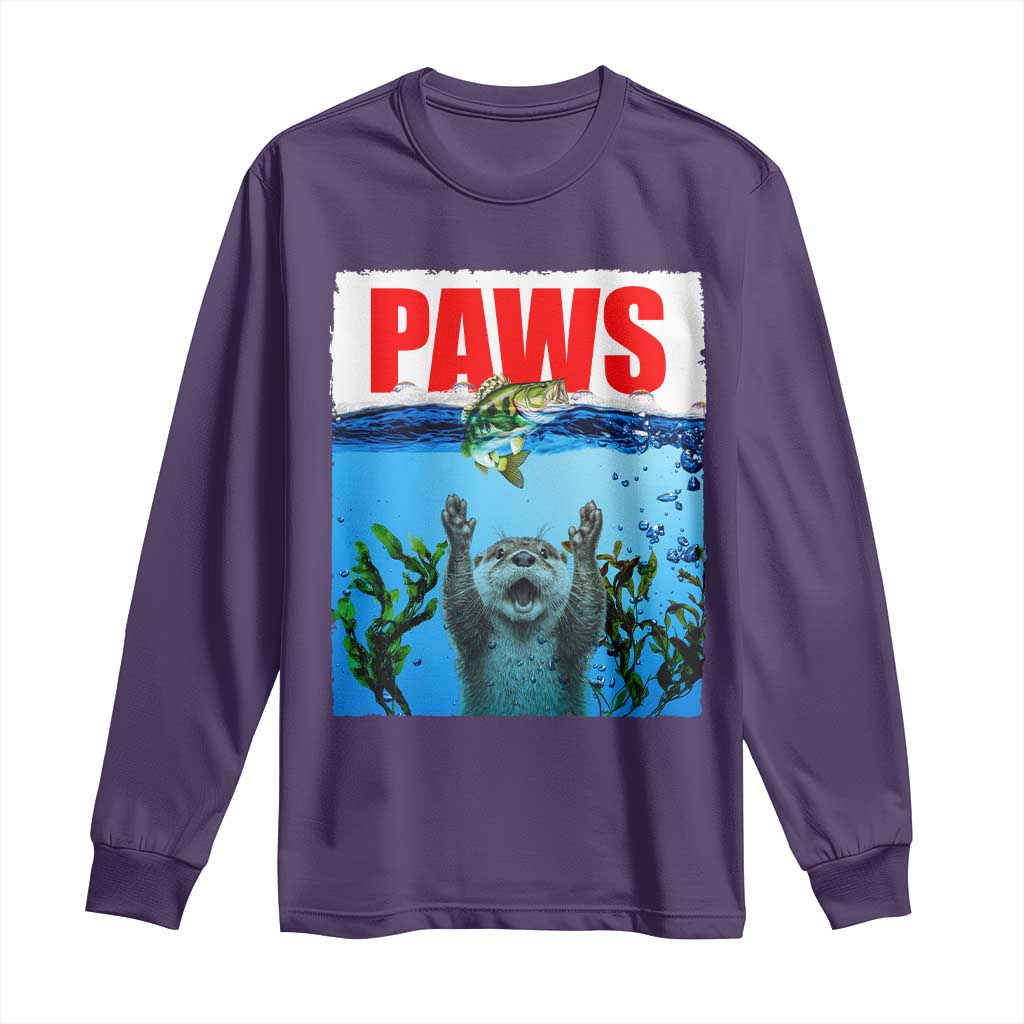 Paws Parody Long Sleeve Shirt Otter Chasing Bass Fish Ocean - Wonder Print Shop