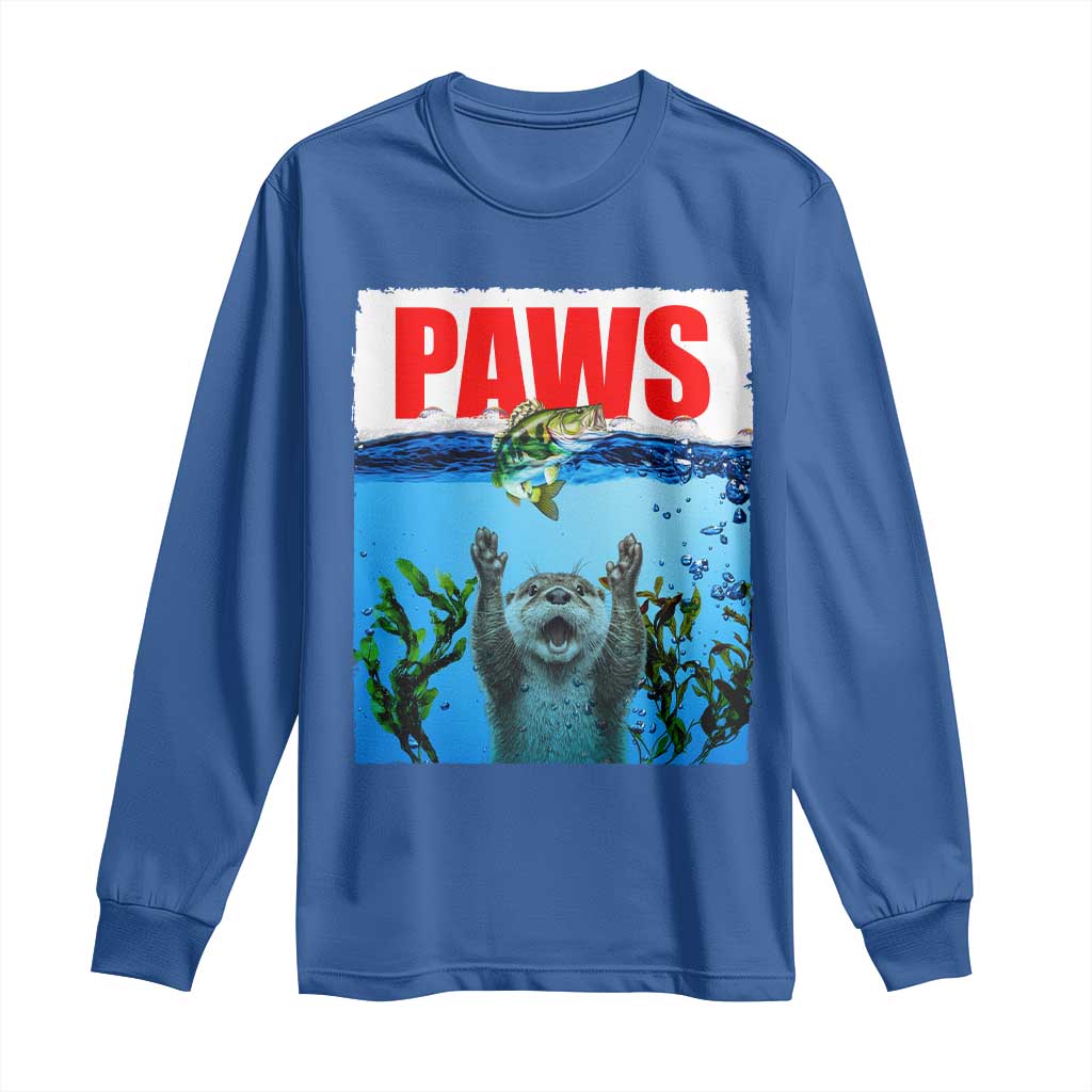 Paws Parody Long Sleeve Shirt Otter Chasing Bass Fish Ocean - Wonder Print Shop