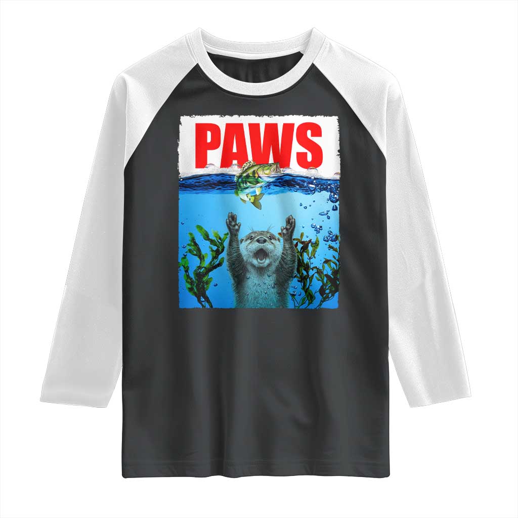 Paws Parody Raglan Shirt Otter Chasing Bass Fish Ocean - Wonder Print Shop