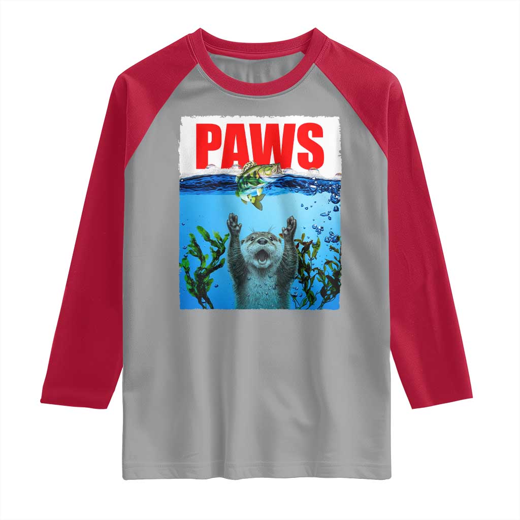 Paws Parody Raglan Shirt Otter Chasing Bass Fish Ocean - Wonder Print Shop
