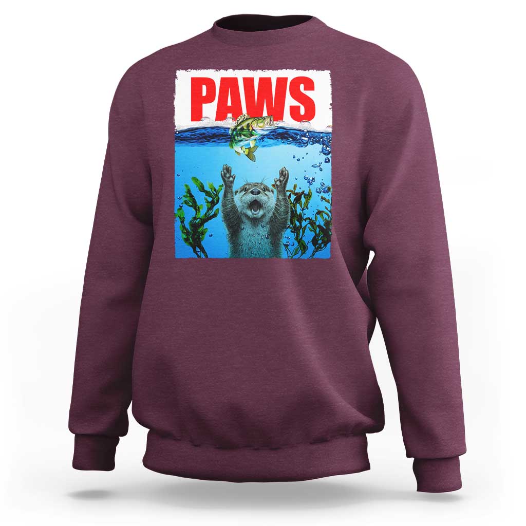Paws Parody Sweatshirt Otter Chasing Bass Fish Ocean - Wonder Print Shop
