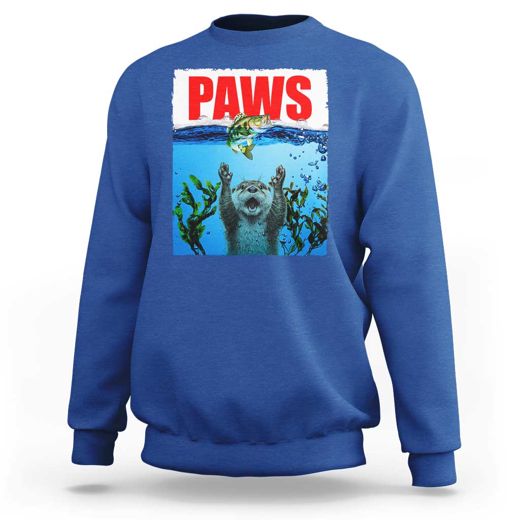 Paws Parody Sweatshirt Otter Chasing Bass Fish Ocean - Wonder Print Shop