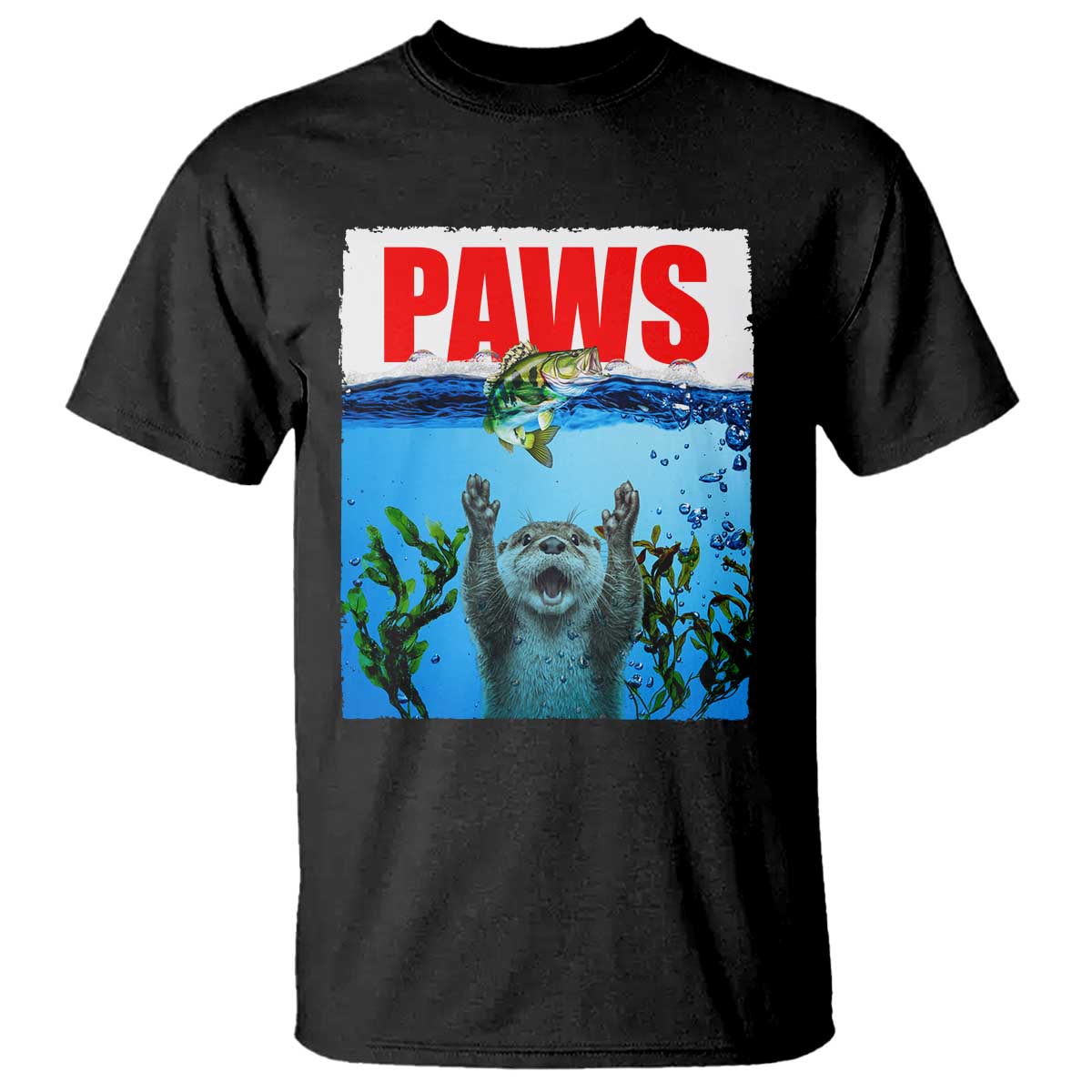 Paws Parody T Shirt Otter Chasing Bass Fish Ocean - Wonder Print Shop
