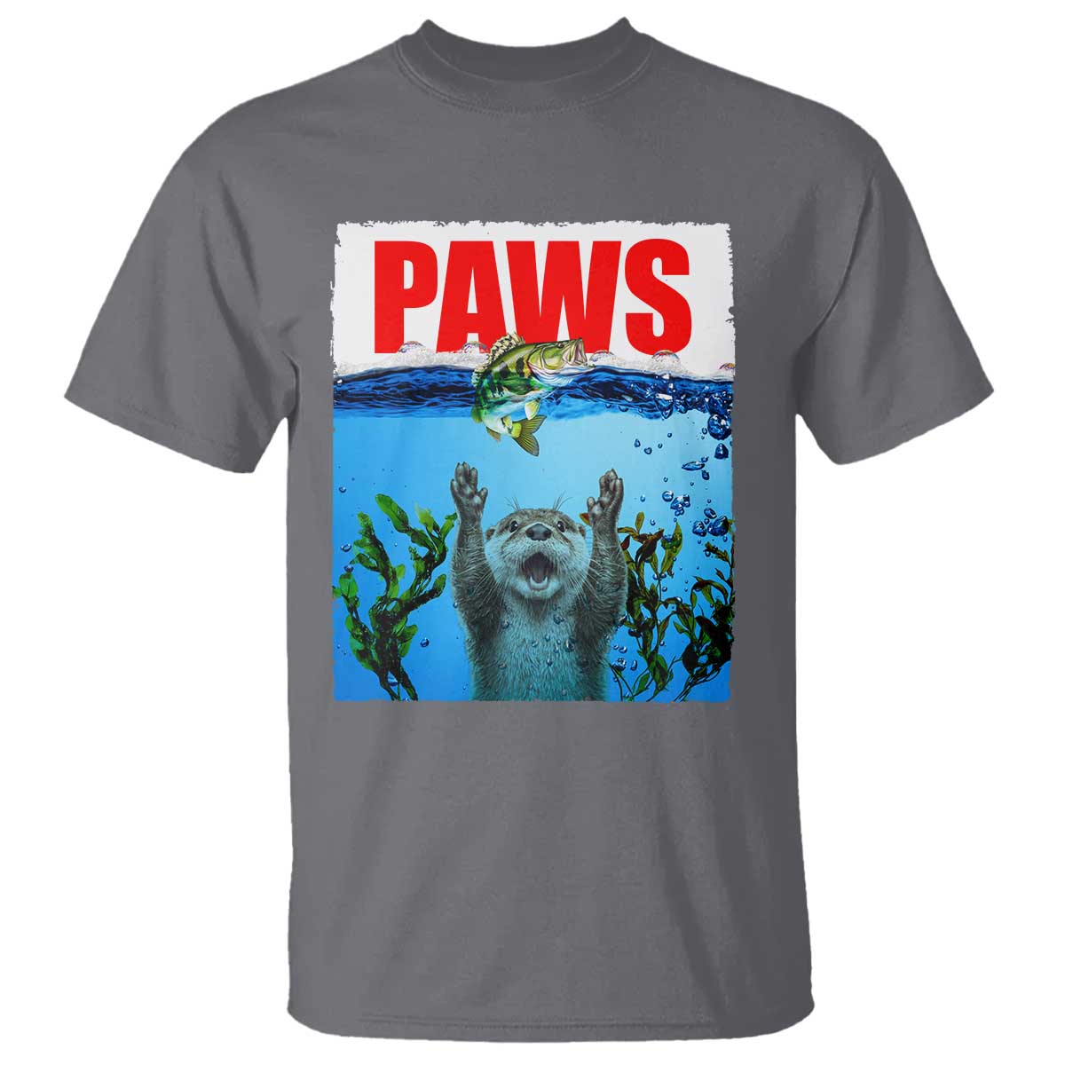 Paws Parody T Shirt Otter Chasing Bass Fish Ocean - Wonder Print Shop