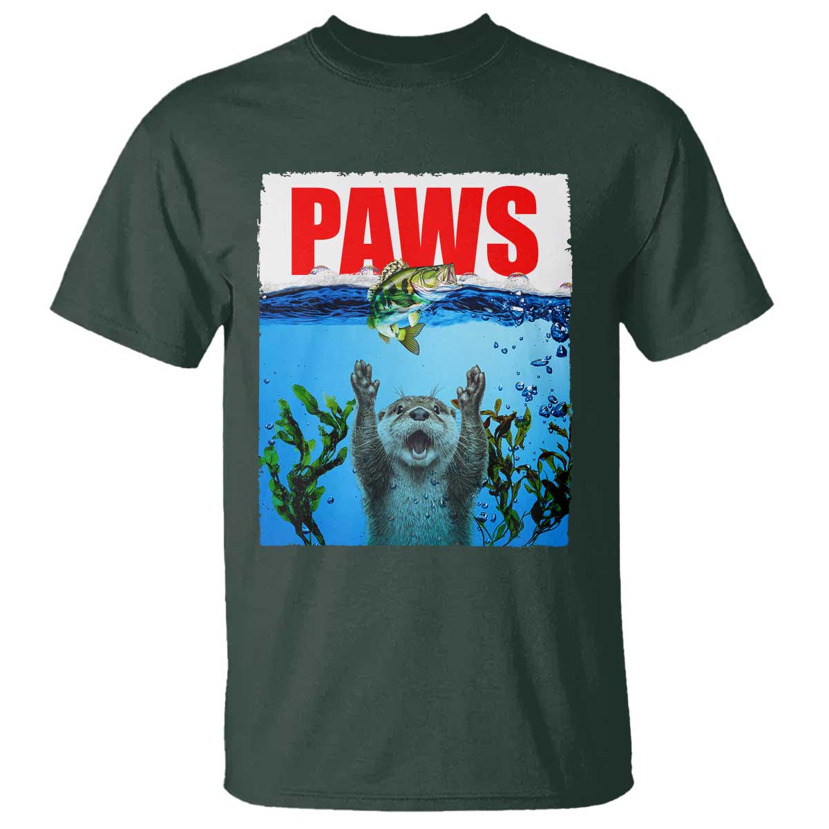 Paws Parody T Shirt Otter Chasing Bass Fish Ocean - Wonder Print Shop