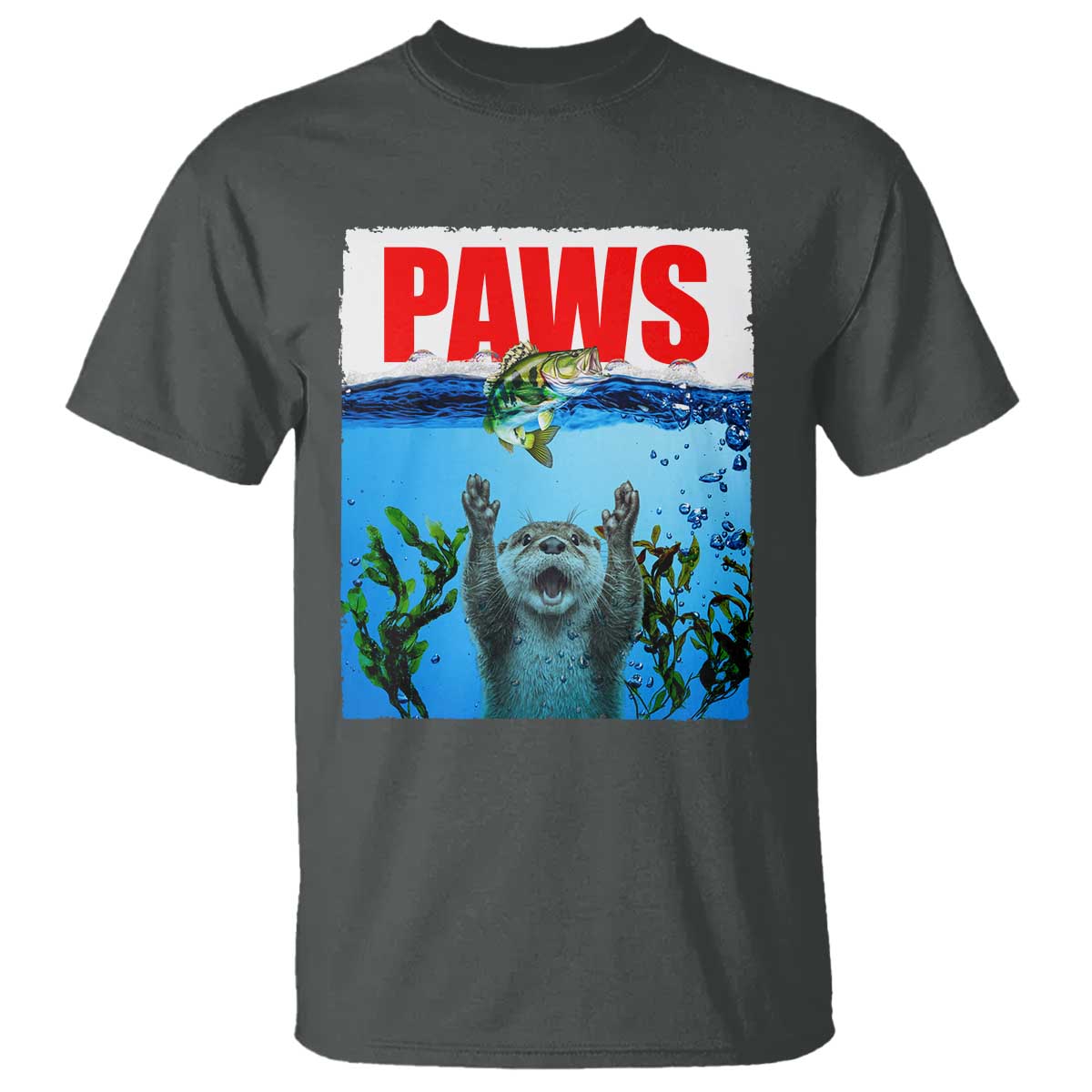 Paws Parody T Shirt Otter Chasing Bass Fish Ocean - Wonder Print Shop