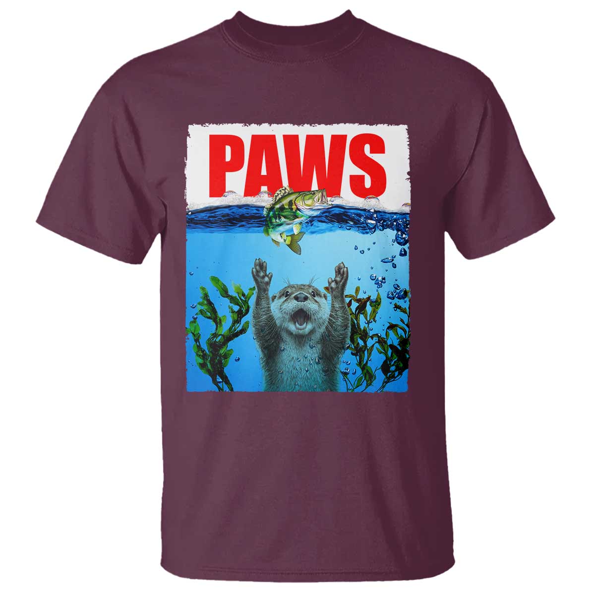 Paws Parody T Shirt Otter Chasing Bass Fish Ocean - Wonder Print Shop
