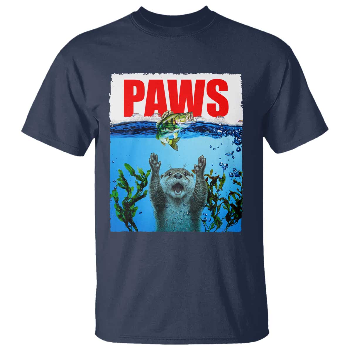 Paws Parody T Shirt Otter Chasing Bass Fish Ocean - Wonder Print Shop
