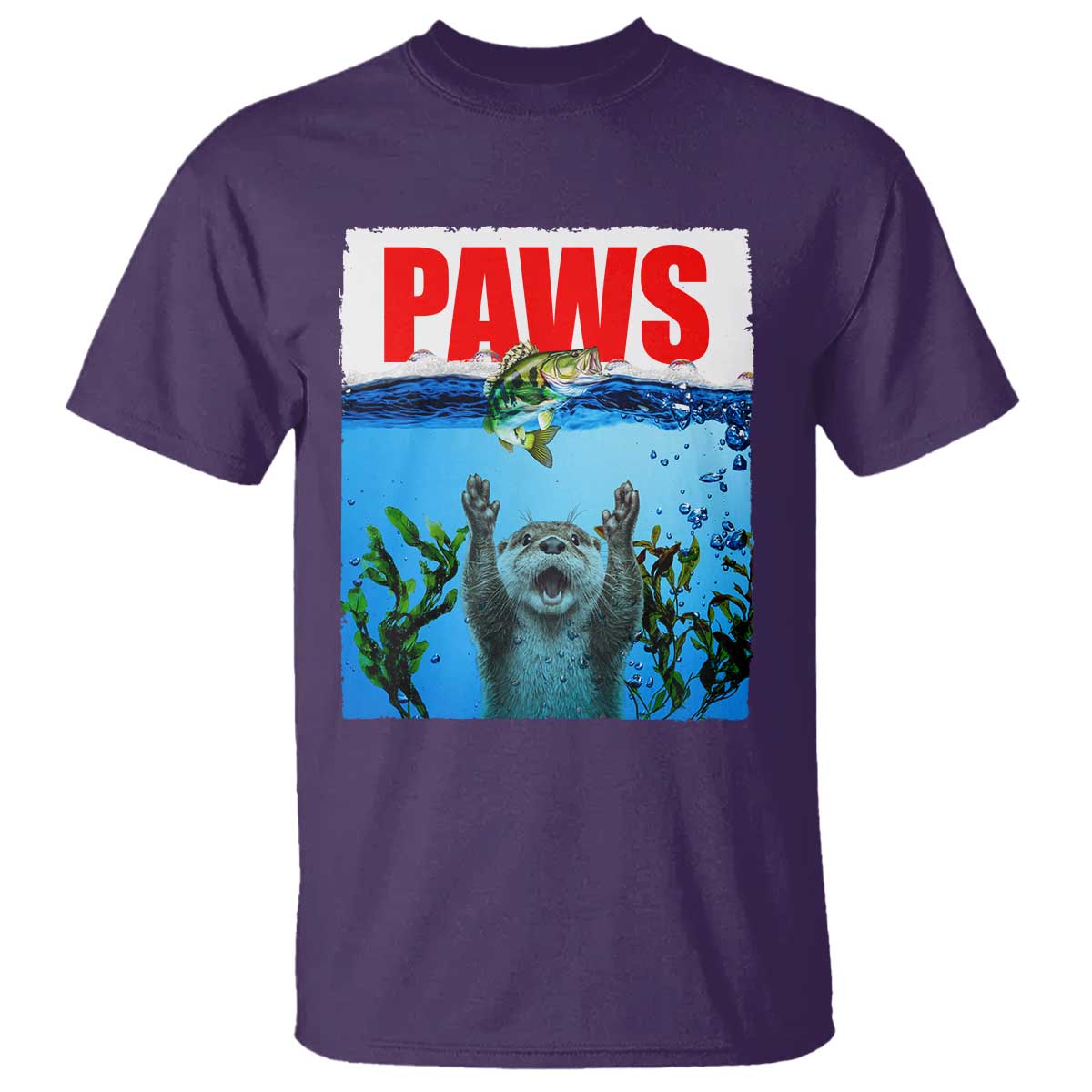 Paws Parody T Shirt Otter Chasing Bass Fish Ocean - Wonder Print Shop