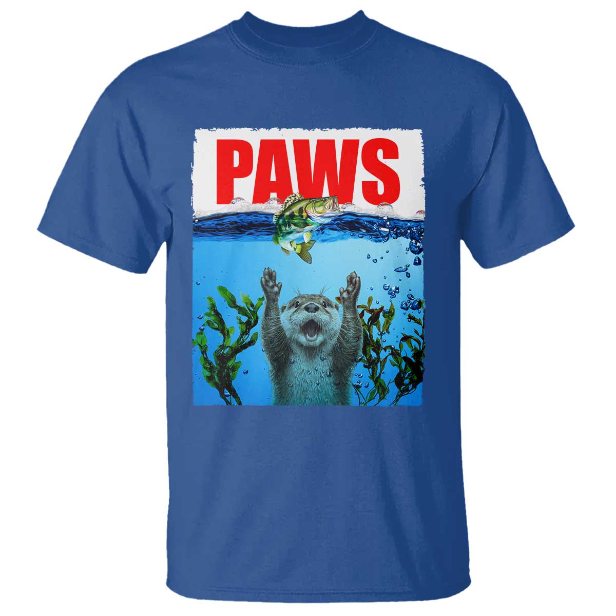 Paws Parody T Shirt Otter Chasing Bass Fish Ocean - Wonder Print Shop