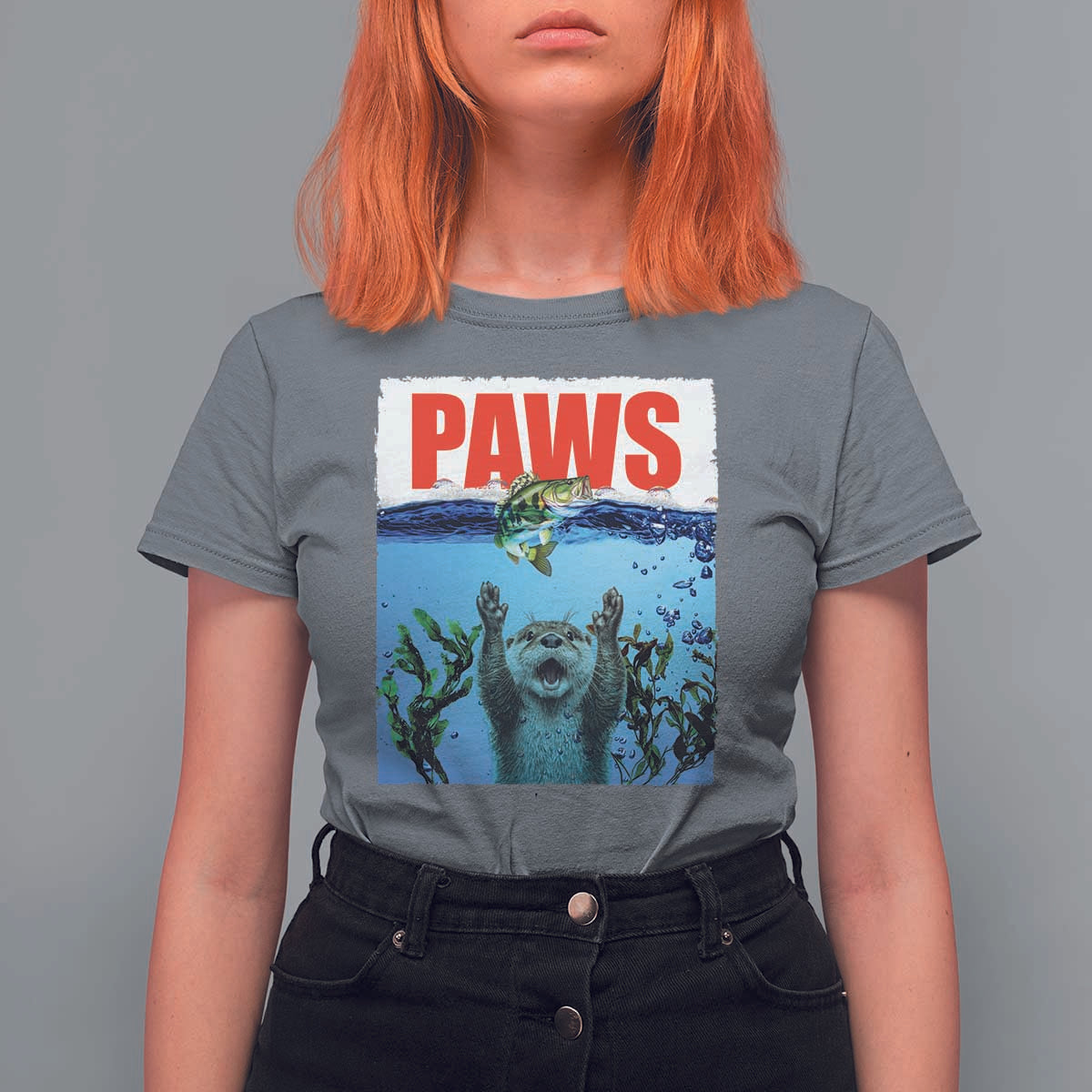 Paws Parody T Shirt For Women Otter Chasing Bass Fish Ocean - Wonder Print Shop