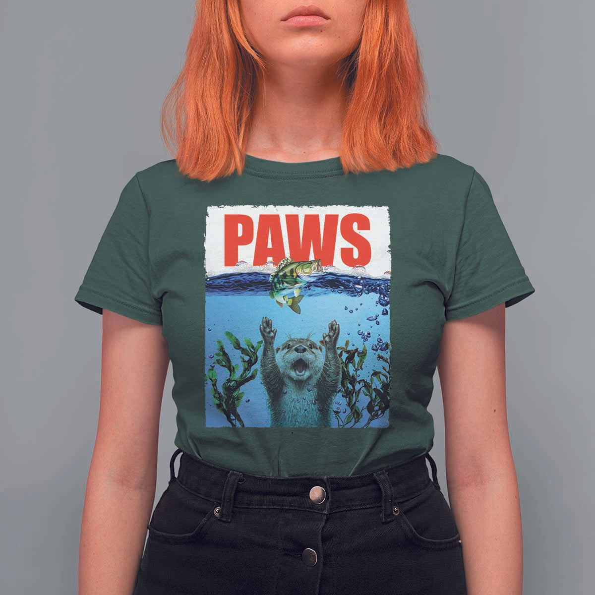 Paws Parody T Shirt For Women Otter Chasing Bass Fish Ocean - Wonder Print Shop
