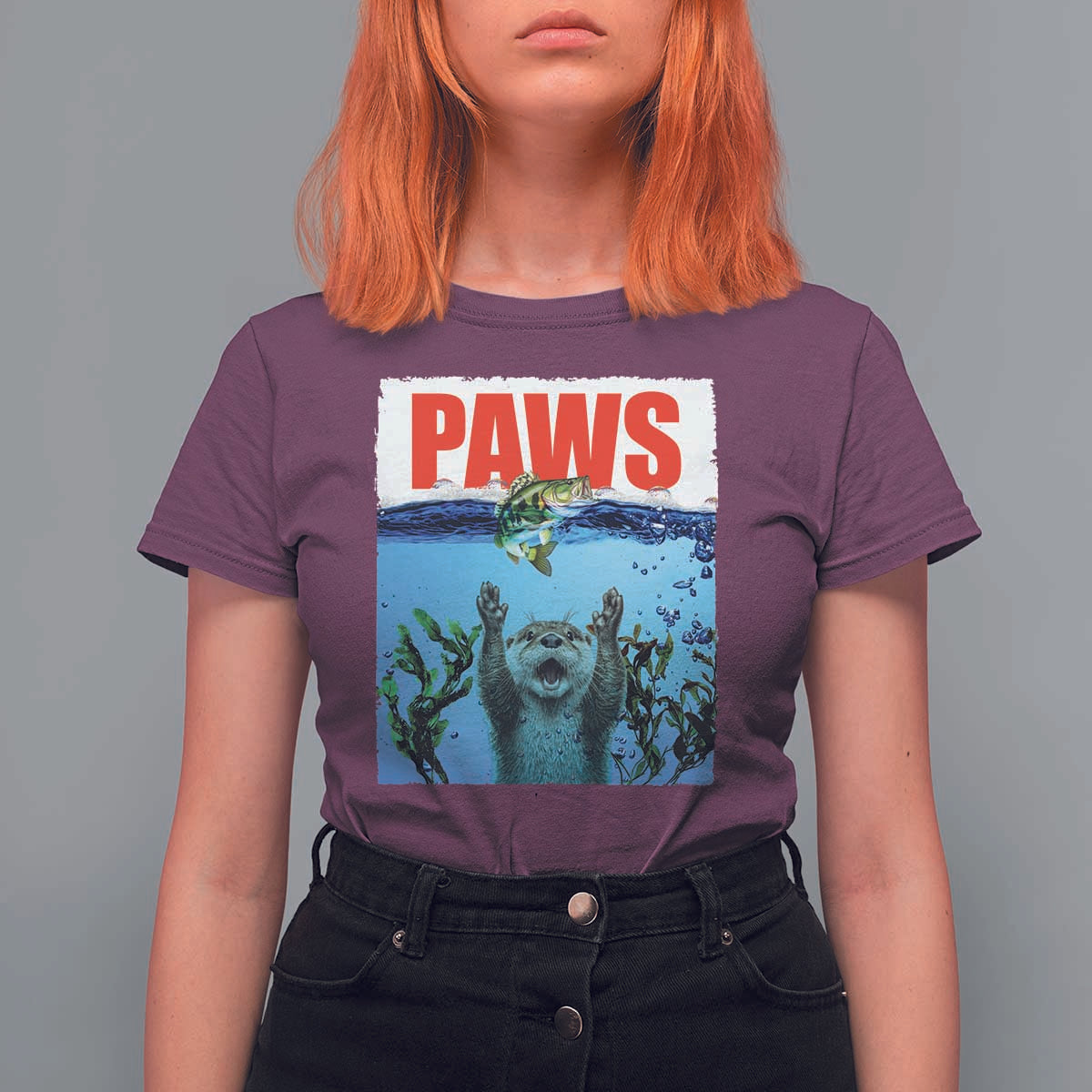 Paws Parody T Shirt For Women Otter Chasing Bass Fish Ocean - Wonder Print Shop