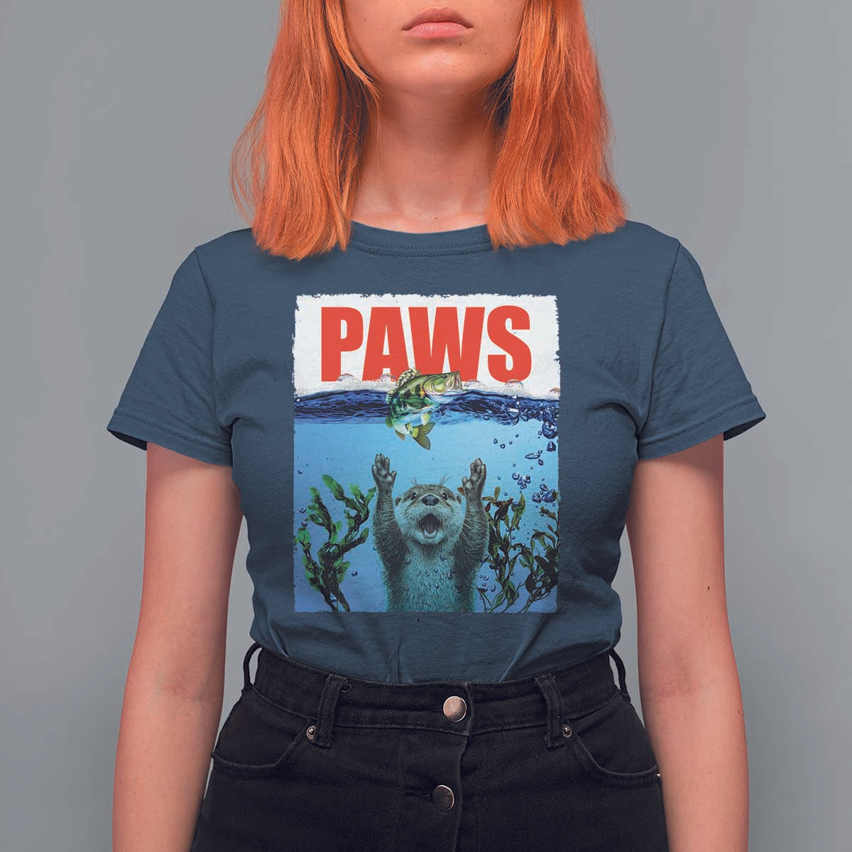 Paws Parody T Shirt For Women Otter Chasing Bass Fish Ocean - Wonder Print Shop