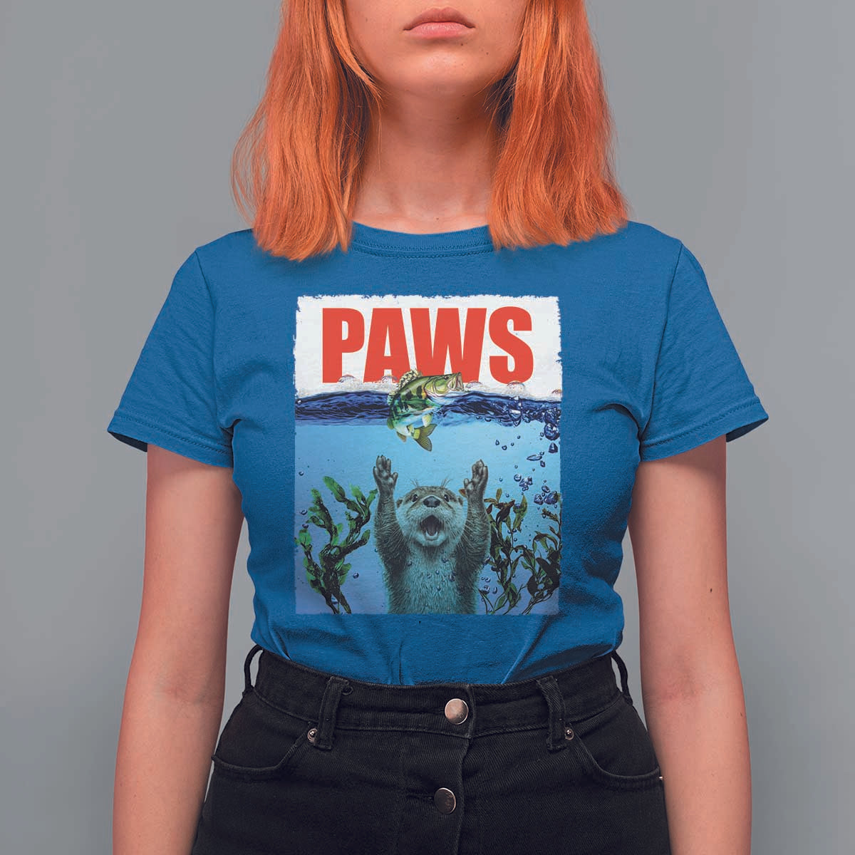 Paws Parody T Shirt For Women Otter Chasing Bass Fish Ocean - Wonder Print Shop