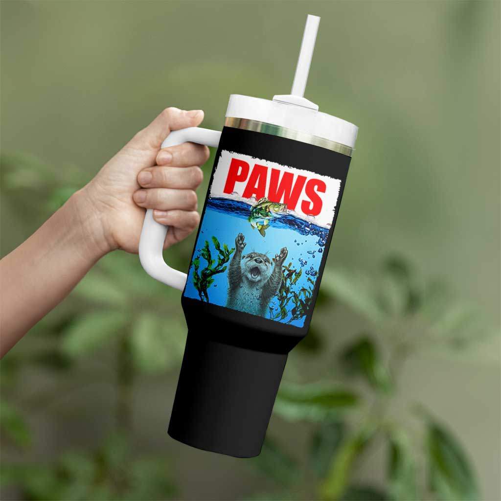 Paws Parody Tumbler With Handle Otter Chasing Bass Fish Ocean