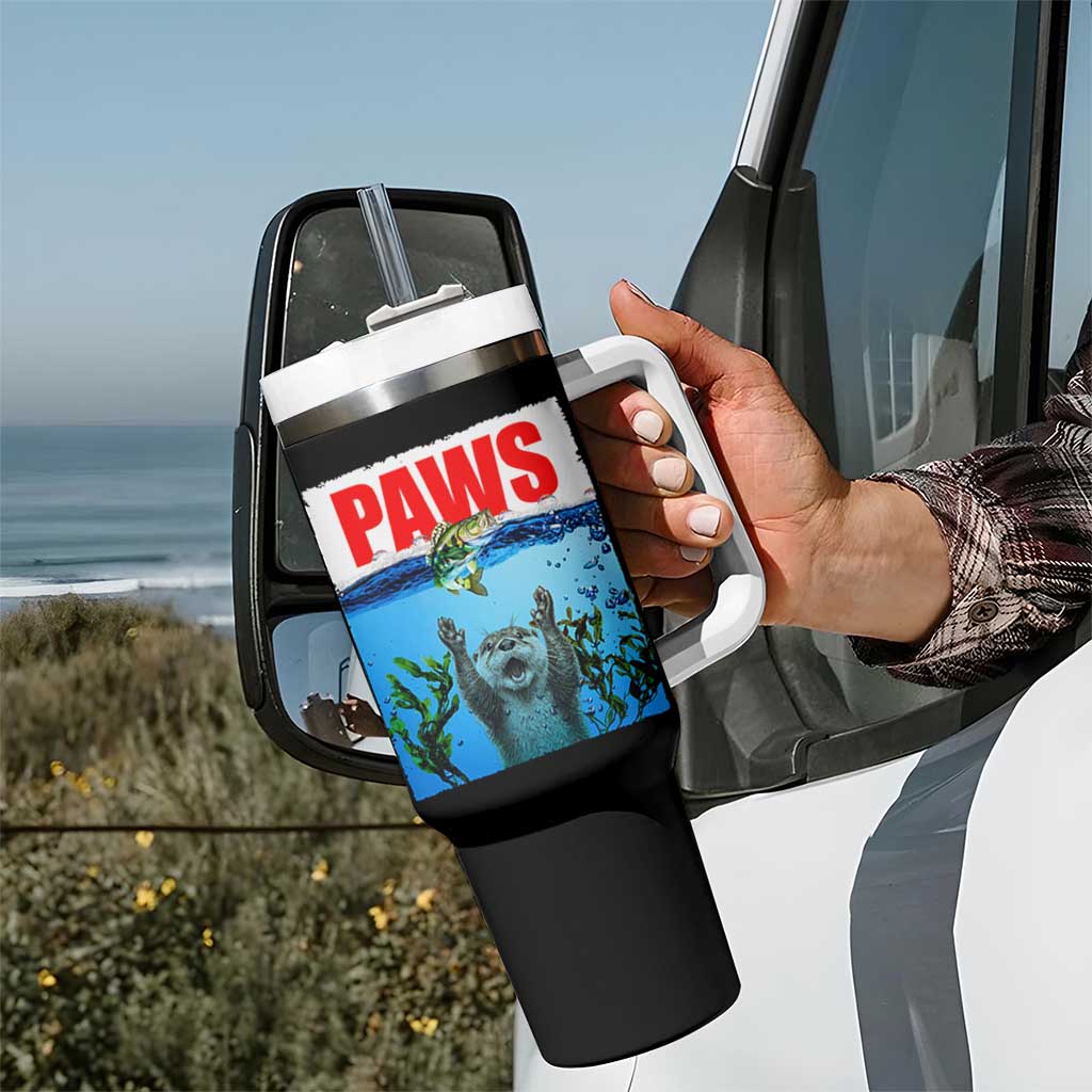 Paws Parody Tumbler With Handle Otter Chasing Bass Fish Ocean