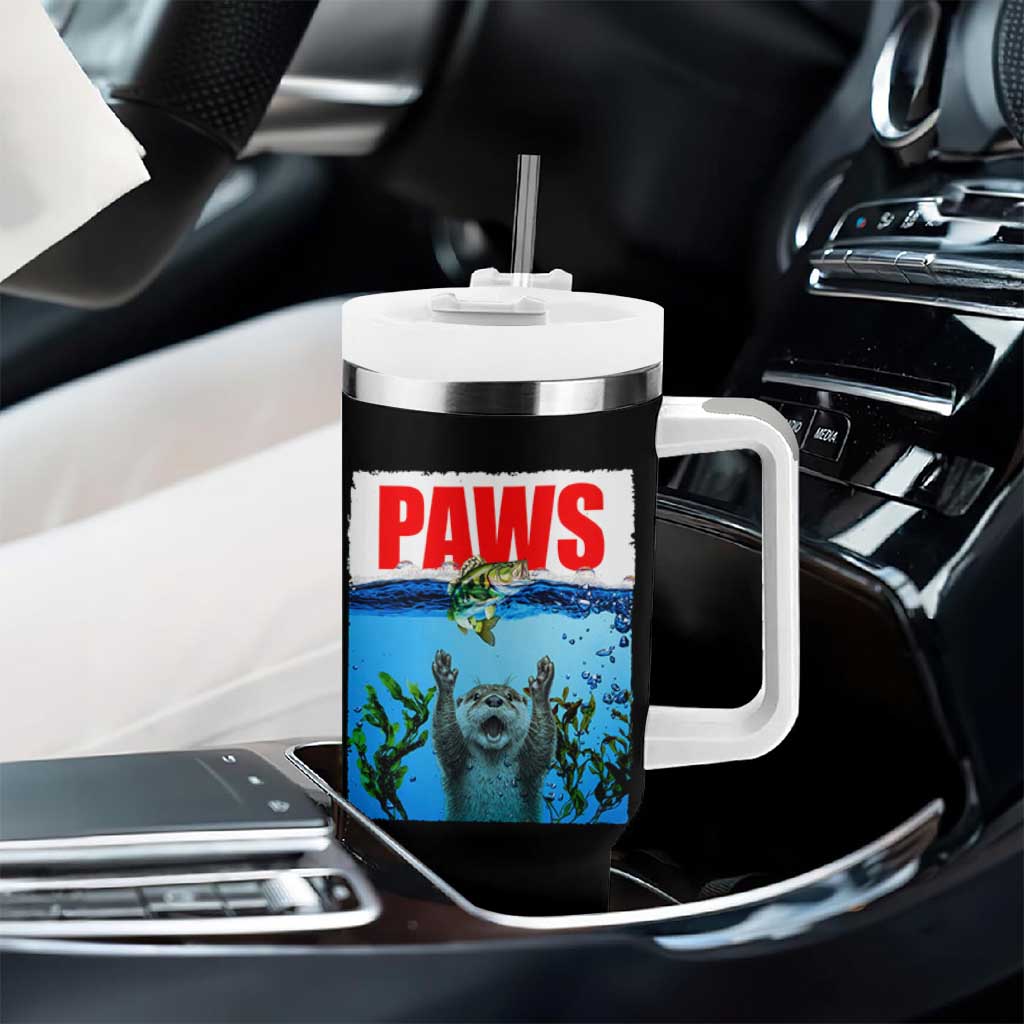 Paws Parody Tumbler With Handle Otter Chasing Bass Fish Ocean