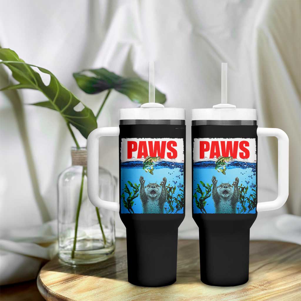 Paws Parody Tumbler With Handle Otter Chasing Bass Fish Ocean