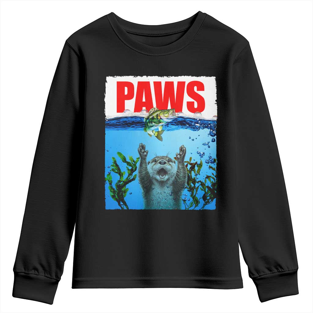 Paws Parody Youth Sweatshirt Otter Chasing Bass Fish Ocean - Wonder Print Shop