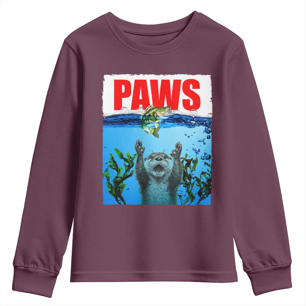 Paws Parody Youth Sweatshirt Otter Chasing Bass Fish Ocean - Wonder Print Shop