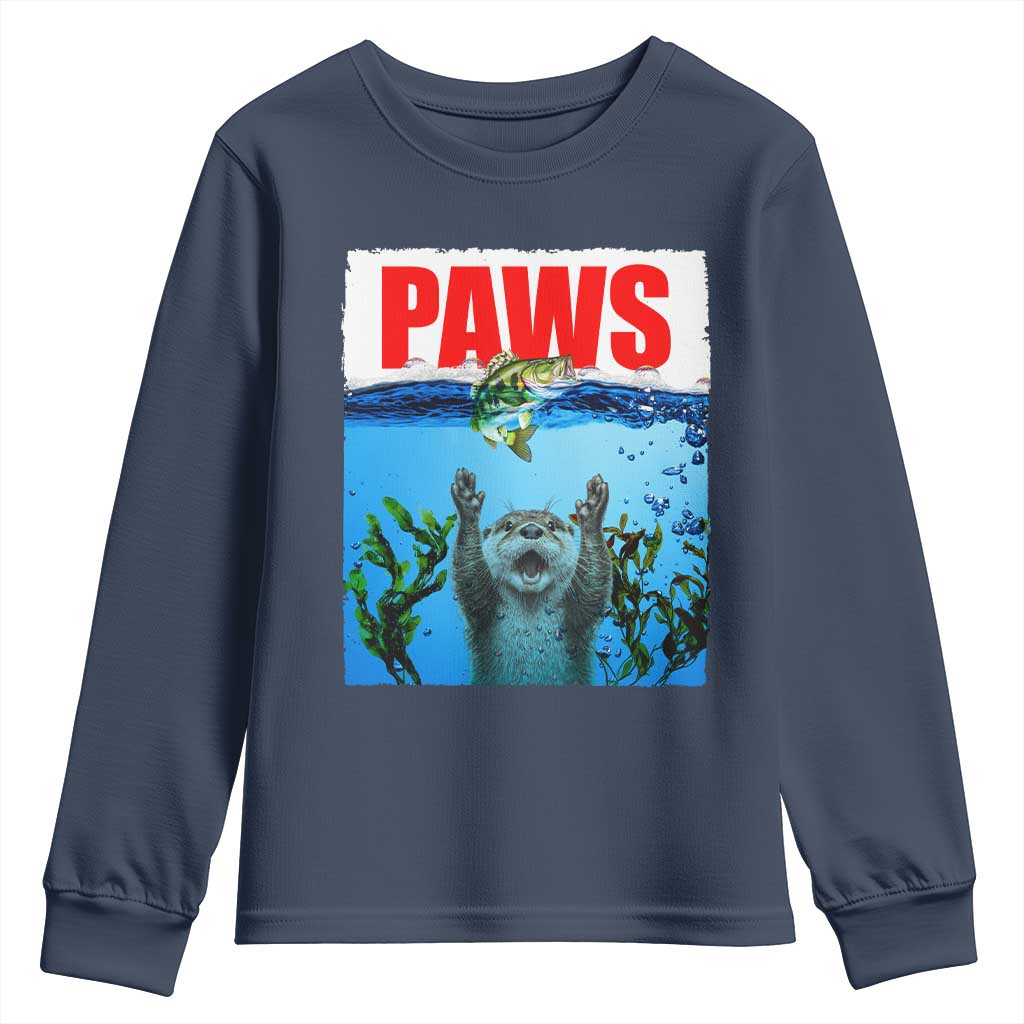 Paws Parody Youth Sweatshirt Otter Chasing Bass Fish Ocean - Wonder Print Shop