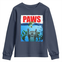 Paws Parody Youth Sweatshirt Otter Chasing Bass Fish Ocean - Wonder Print Shop