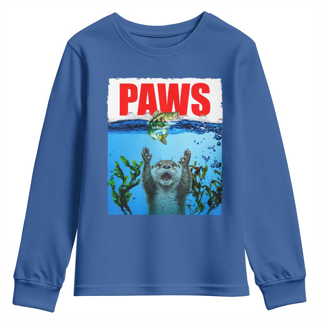Paws Parody Youth Sweatshirt Otter Chasing Bass Fish Ocean - Wonder Print Shop