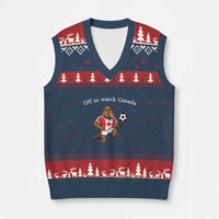 Off to Watch Canada V-Neck Knit Sweater Vest Patriotic Canadian Beaver Football Soccer Fan Gift