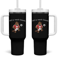 Off to Watch Canada Tumbler With Handle Patriotic Canadian Beaver Football Soccer Fan Gift