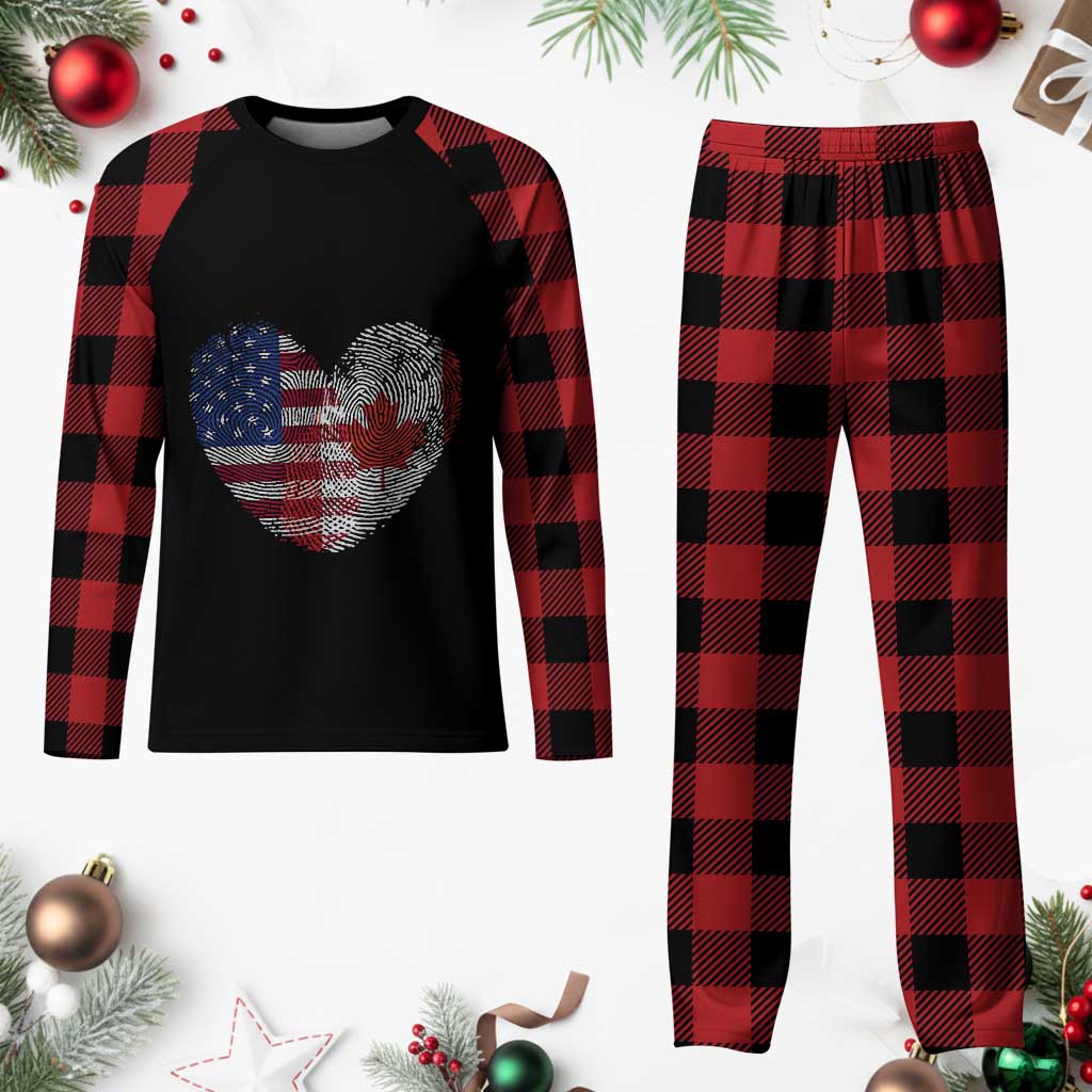 Half Canadian Half American USA Flag Canada America Plaid Pajama Set