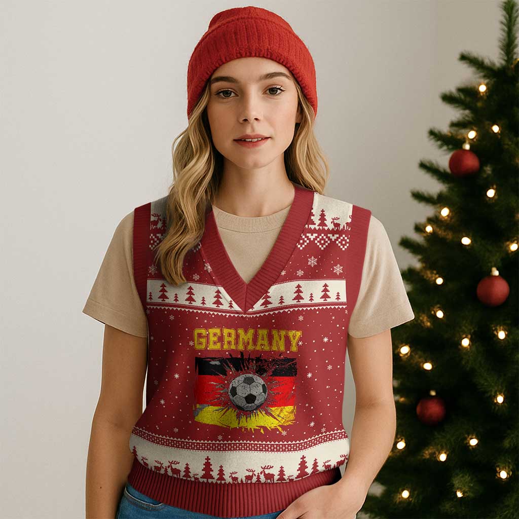 Germany Soccer Fan V-Neck Knit Sweater Vest German Football Game Day Supporter