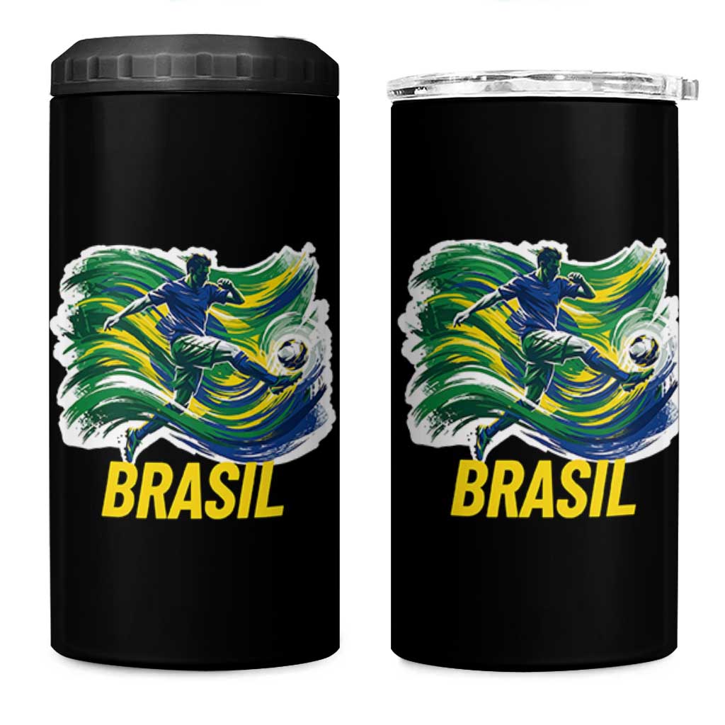 Brazil Soccer Brasil Flag Patriotic Sports 4 in 1 Can Cooler Tumbler Brazilian Football Fan Supporter