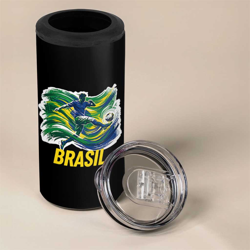 Brazil Soccer Brasil Flag Patriotic Sports 4 in 1 Can Cooler Tumbler Brazilian Football Fan Supporter