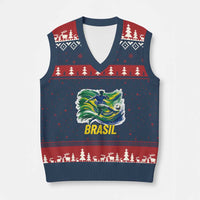 Brazil Soccer Brasil Flag Patriotic Sports V-Neck Knit Sweater Vest Brazilian Football Fan Supporter