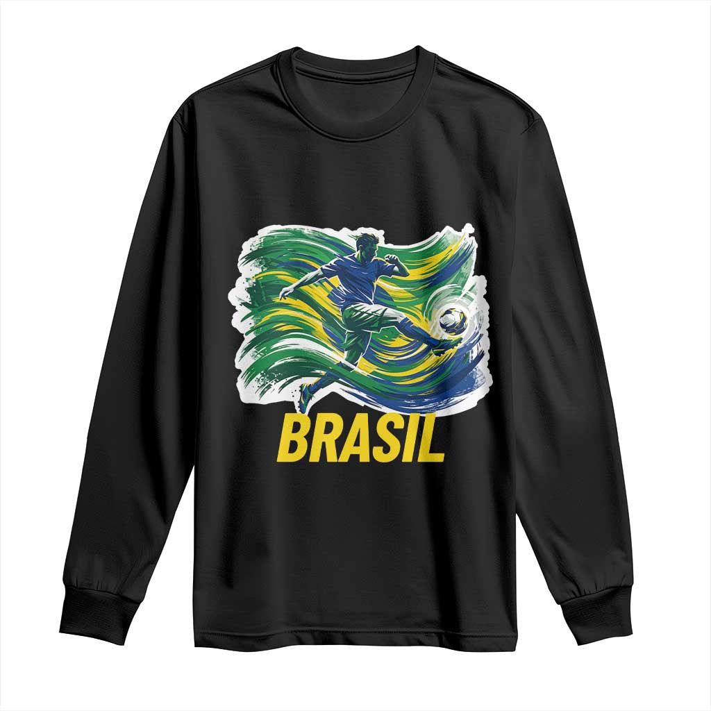 Soccer Brazil Brasil Flag Patriotic Sports Long Sleeve Shirt Brazilian Football Fan Supporter