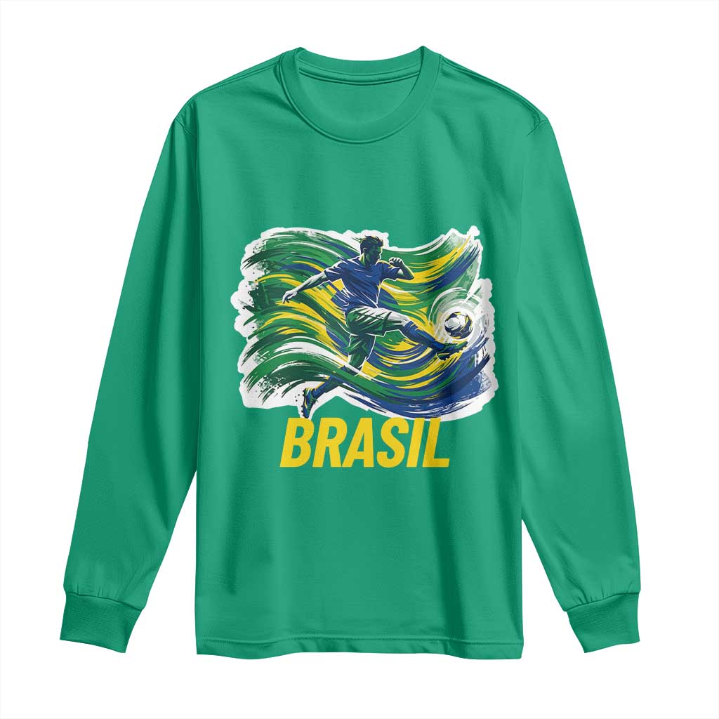 Soccer Brazil Brasil Flag Patriotic Sports Long Sleeve Shirt Brazilian Football Fan Supporter