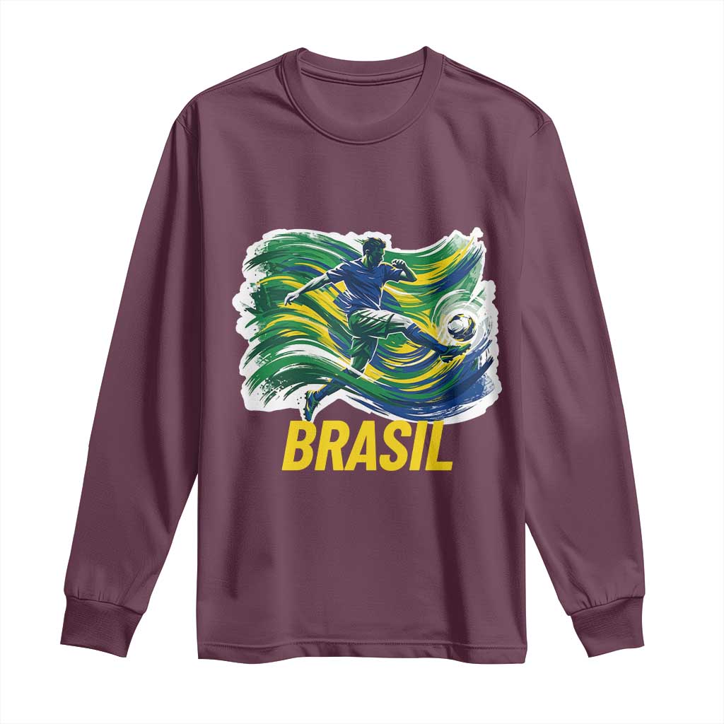 Soccer Brazil Brasil Flag Patriotic Sports Long Sleeve Shirt Brazilian Football Fan Supporter