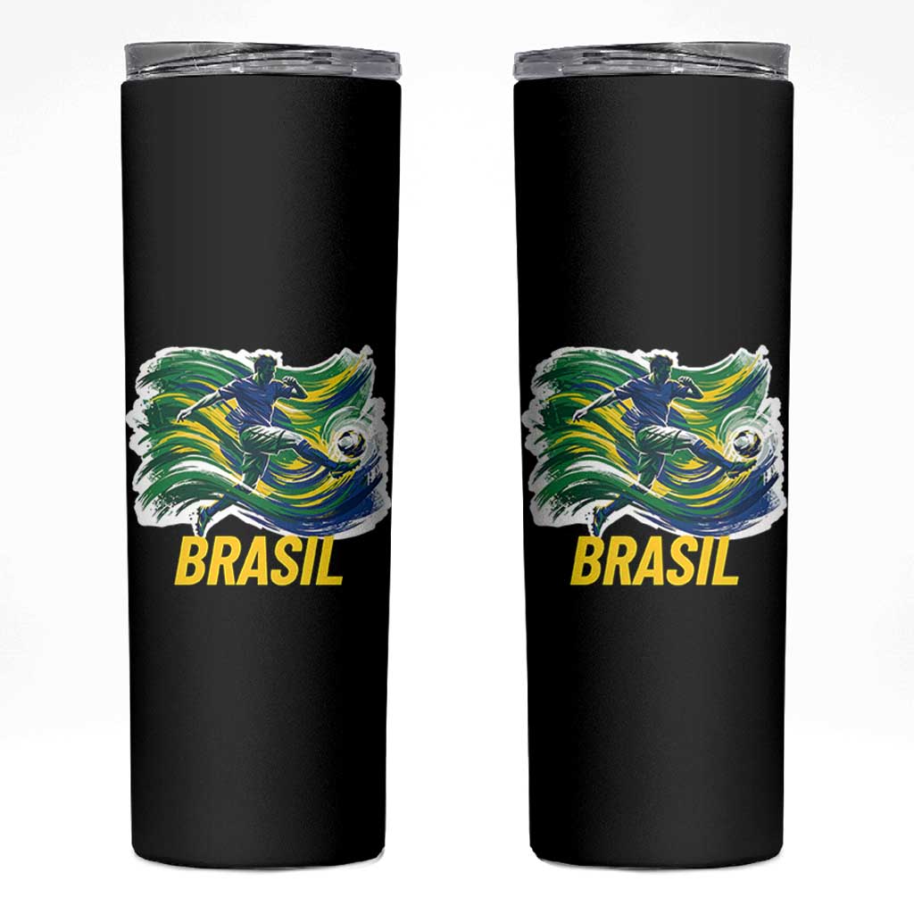 Brazil Soccer Brasil Flag Patriotic Sports Skinny Tumbler Brazilian Football Fan Supporter